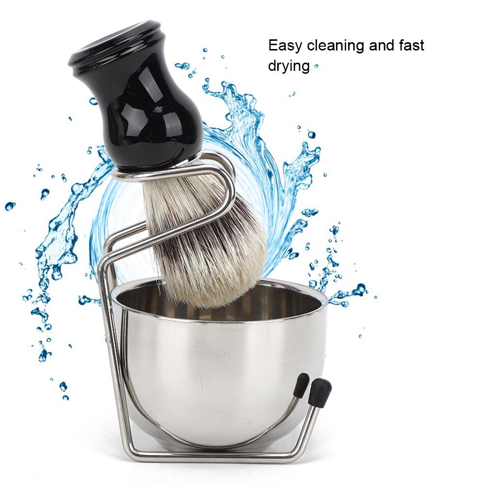 3Pcs Set Shaving Tool Kit Brush with Stainless Steel Bowl Bracket Stand for Men Daily Shaving