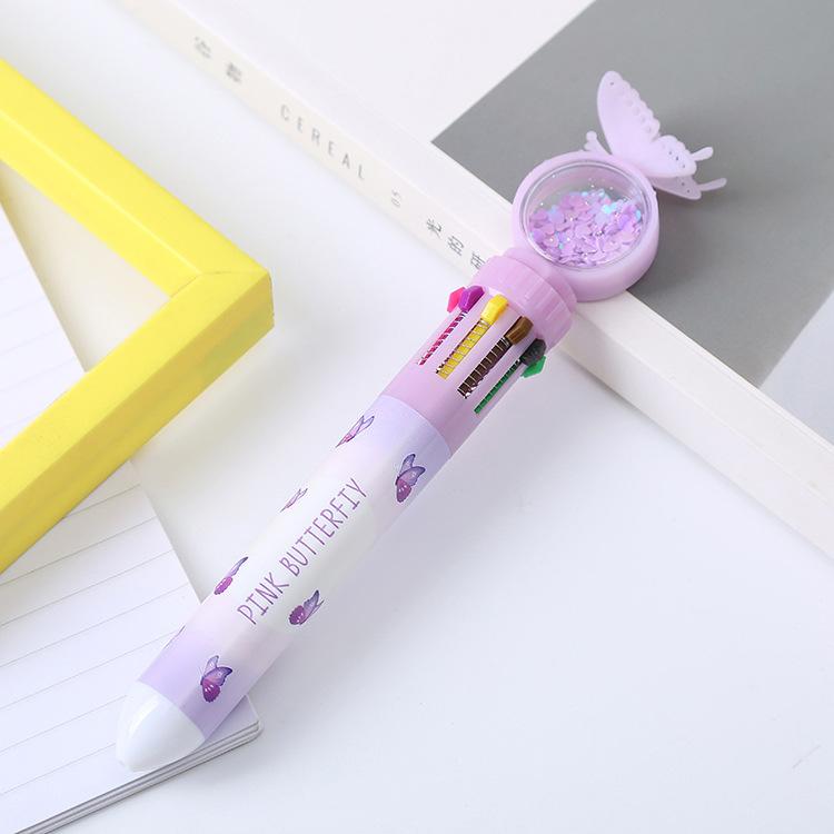 Sequin Butterfly 10 Colors Ballpoint Pen, Multicolor Student Oil Pen, Ins Style Journal Pen