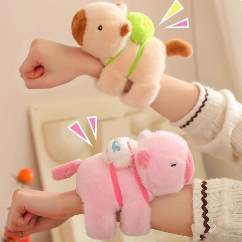 Cute Capybara Slap Bralets Stuffed Animal Capybara Doll Huggers Snap Ring Band Plush Toy Wrist with Turtle Kid Toy Gift
