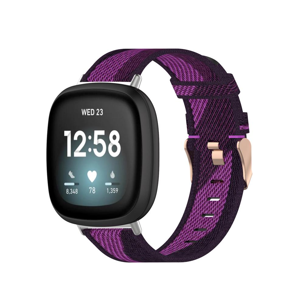 

Replace Strap for Fitbit Versa 3/Sense Nylon Canvas Watch Band Purple Stripes