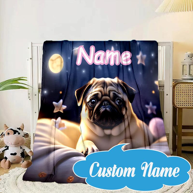 Custom Name Bulldog Comfortably Blanket Bed Sofa Blanket Flannel Blanket for Camping, Hiking, Picnic Essentials,gift for Fan Family
