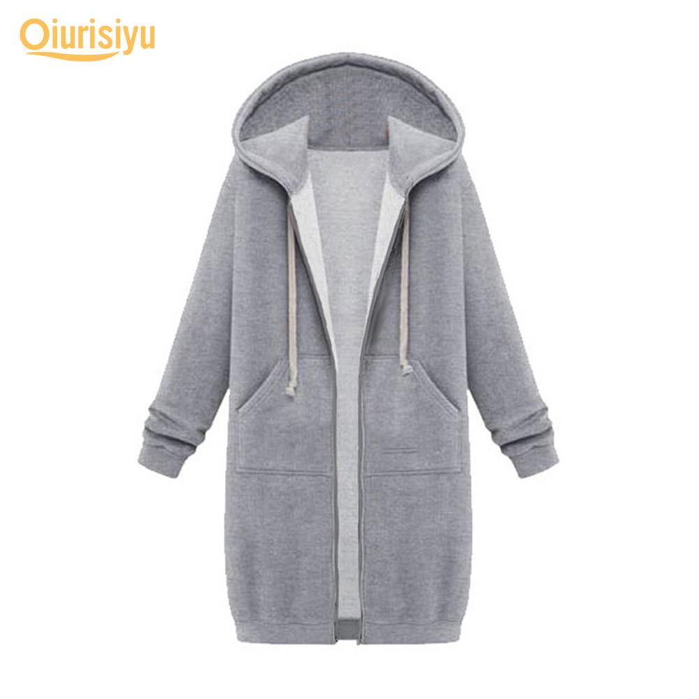 Autumn and Winter Women‘s European and American Hooded Long-sleeved Mid-length Sweatshirt and Fleece Long Coat