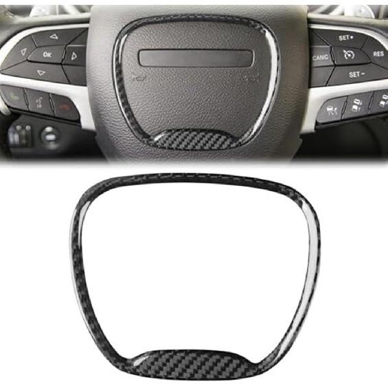 Steering Wheel Trim Cover, Carbon Fiber Central Steering Wheel Cover, Automotive Exterior for Challenger 2015 2021 for Dodge