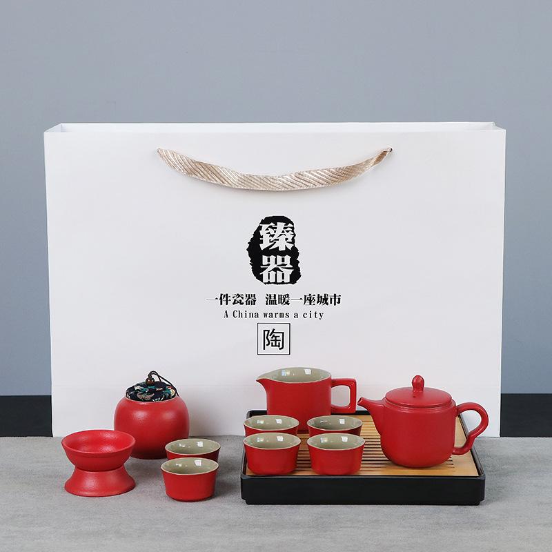 Travel tea set tea tray household kung fu tea set outdoor portable teapot ceramic business gift