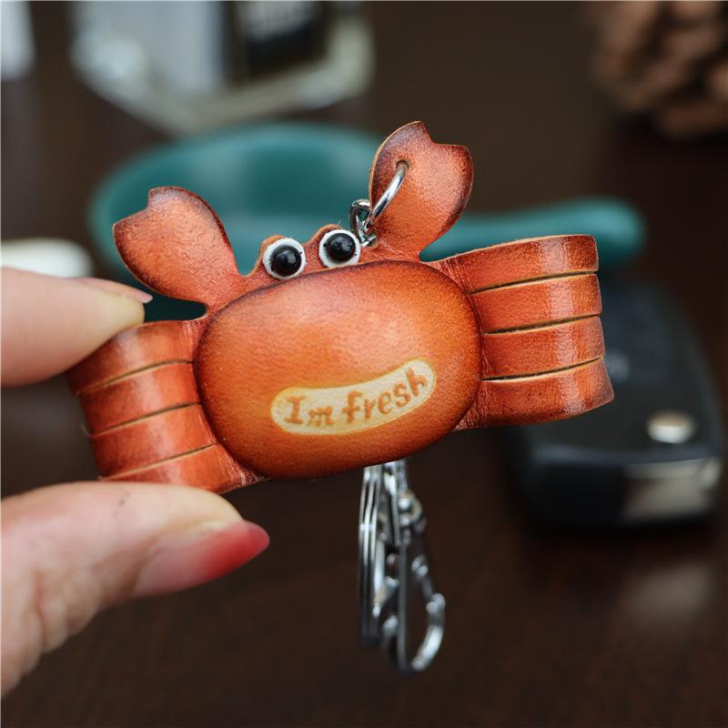 Erste Schicht Rindsleder Kreativer Kleiner Krebs Auto Schlüsselanhänger Tasche Anhänger Zubehör Niedlicher Krebs Personalisierter Schmuck Geschenk