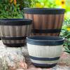 Flowerpot with Built-In Drainage System Rustic Barrel Style Decorative Garden Planter
