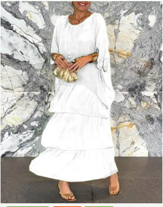 2024 Chiffon Mesh Bat Sleeve Round Neck Long Dress