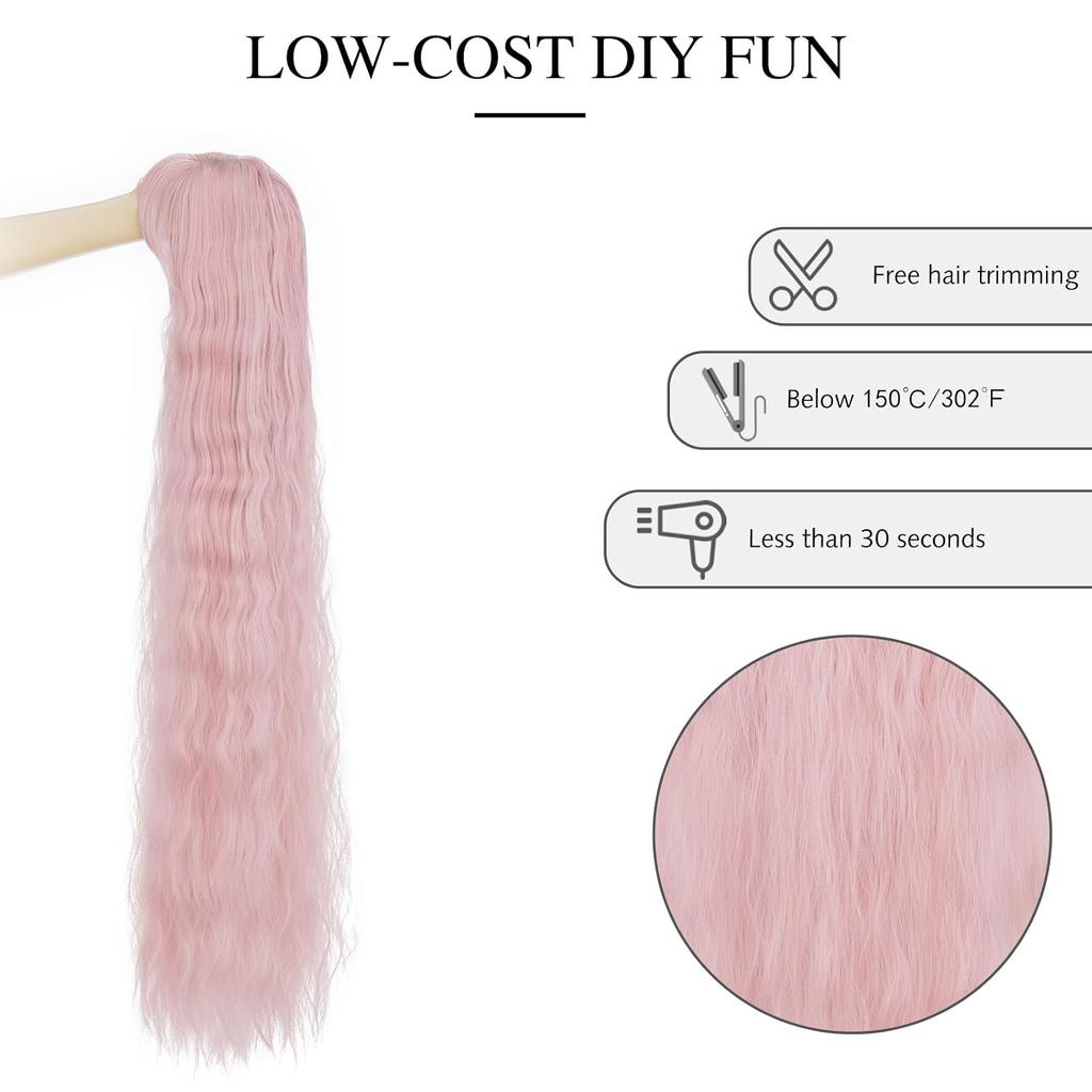 Parrucca Lunga Ondulata Riccia con Frangia Parrucche Rosa per Donne Costume Cosplay Sintetica 40 pollici Parrucca Lolita