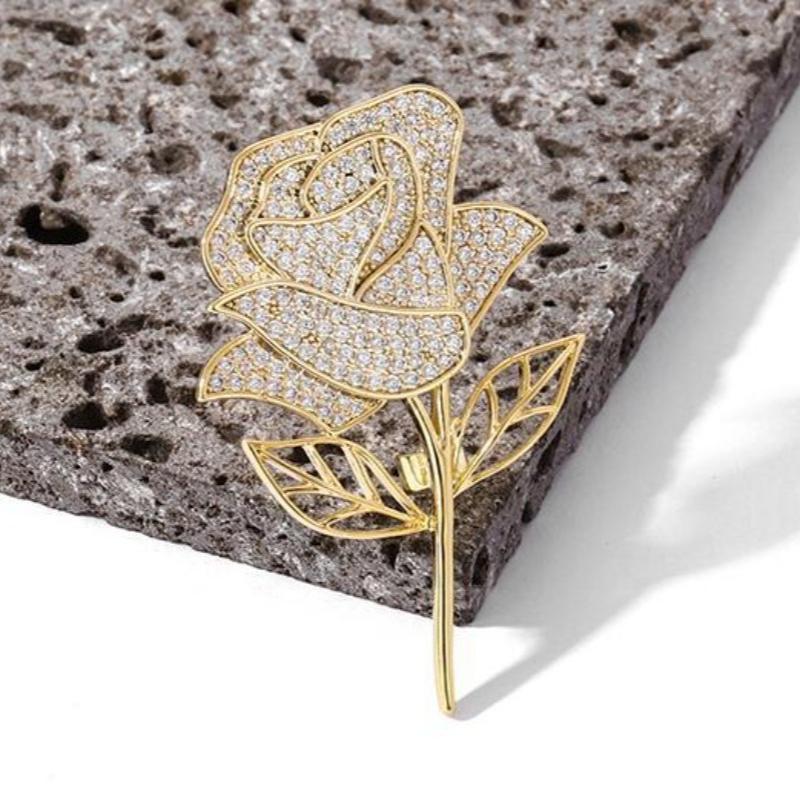 Rhinestone Rose Flower Brooches Lapel Pins for Women Bling Rose Pin for Clothes Scarf Hat Accessories Jewelry Gifts