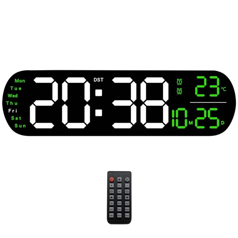 

Digital Wall Clock Large LED Screen Temperature Humidity Display Electronic Alarm Clock Home Decorations зелений
