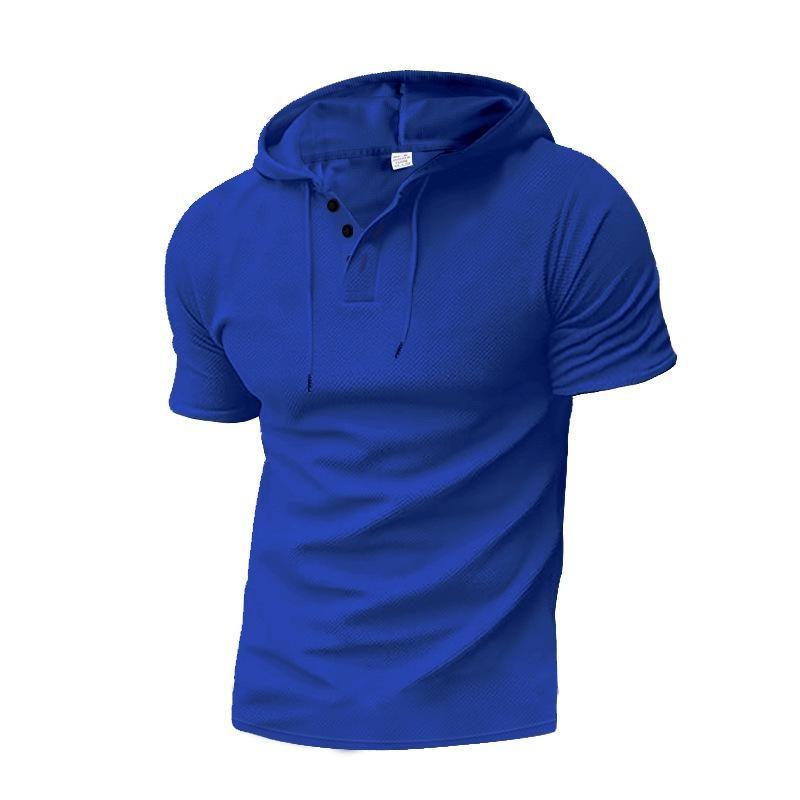 2026 Men's Summer Short-Sleeve Henley Hoodie - European & American Style