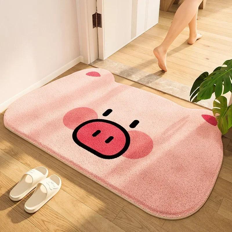 Cartoon Bathroom Door Floor Mat Bathroom Non-slip Foot Pad Imitation Cashmere Pad