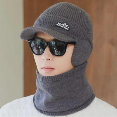 Bonnet d'hiver en tricot pour homme et protection épaisse des oreilles avec écharpe coupe-vent chaude pour le cyclisme en plein air