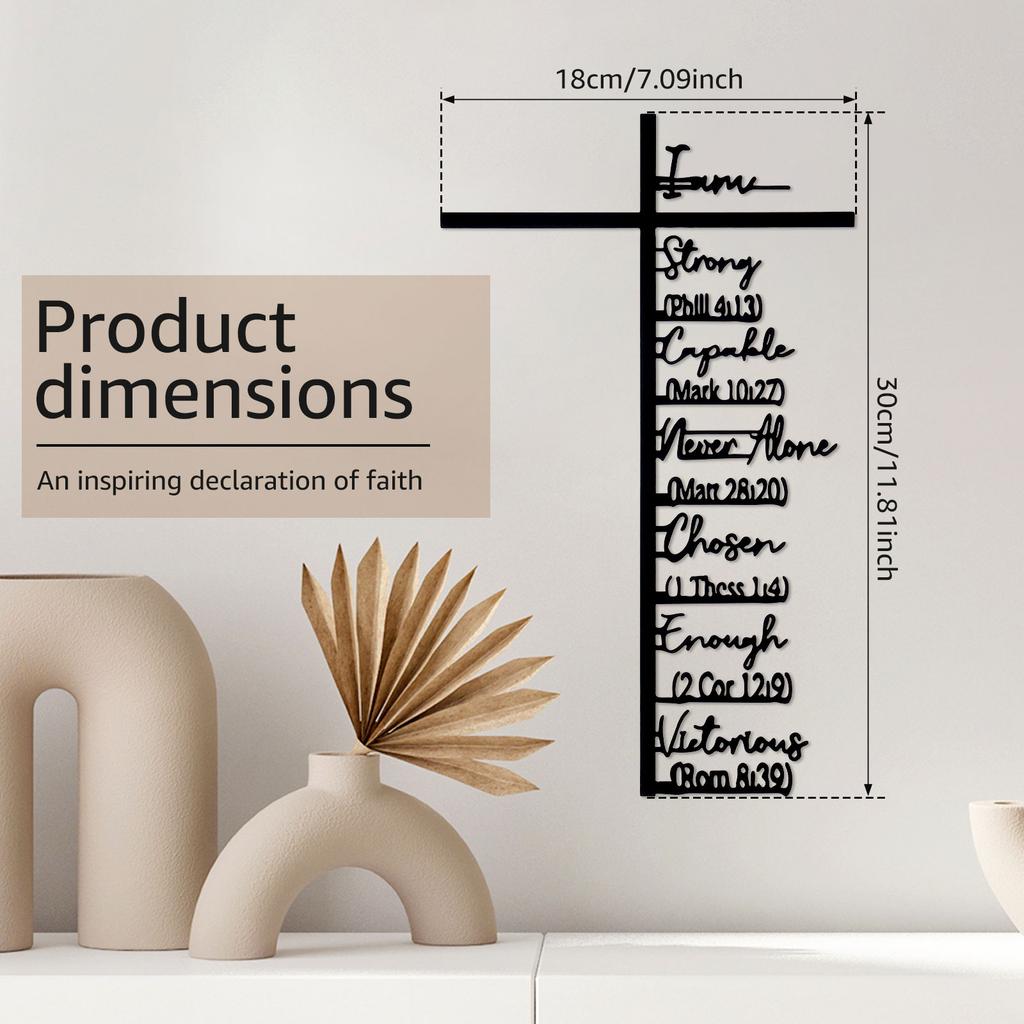 Metallkreuz Wandkunst Schrift inspirationale Glaubenserklärung Design Vintage Wanddekoration Kreuz Hängende Kunst für Zuhause Kirchen Dekoration
