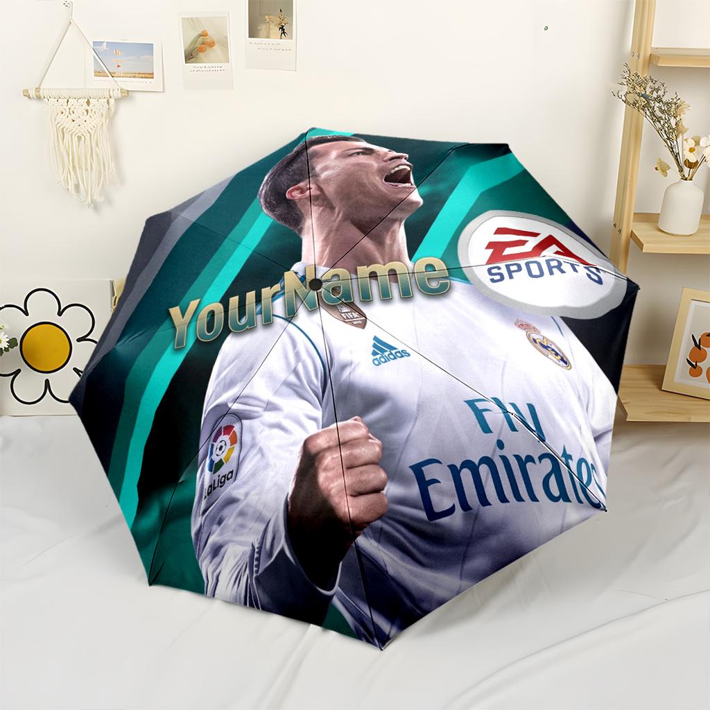 Cristiano Ronaldo Personalized Text Umbrella Portable Automatic Umbrella Compact Durable 8-Rib Lightweight All-Season Umbrella for Travel