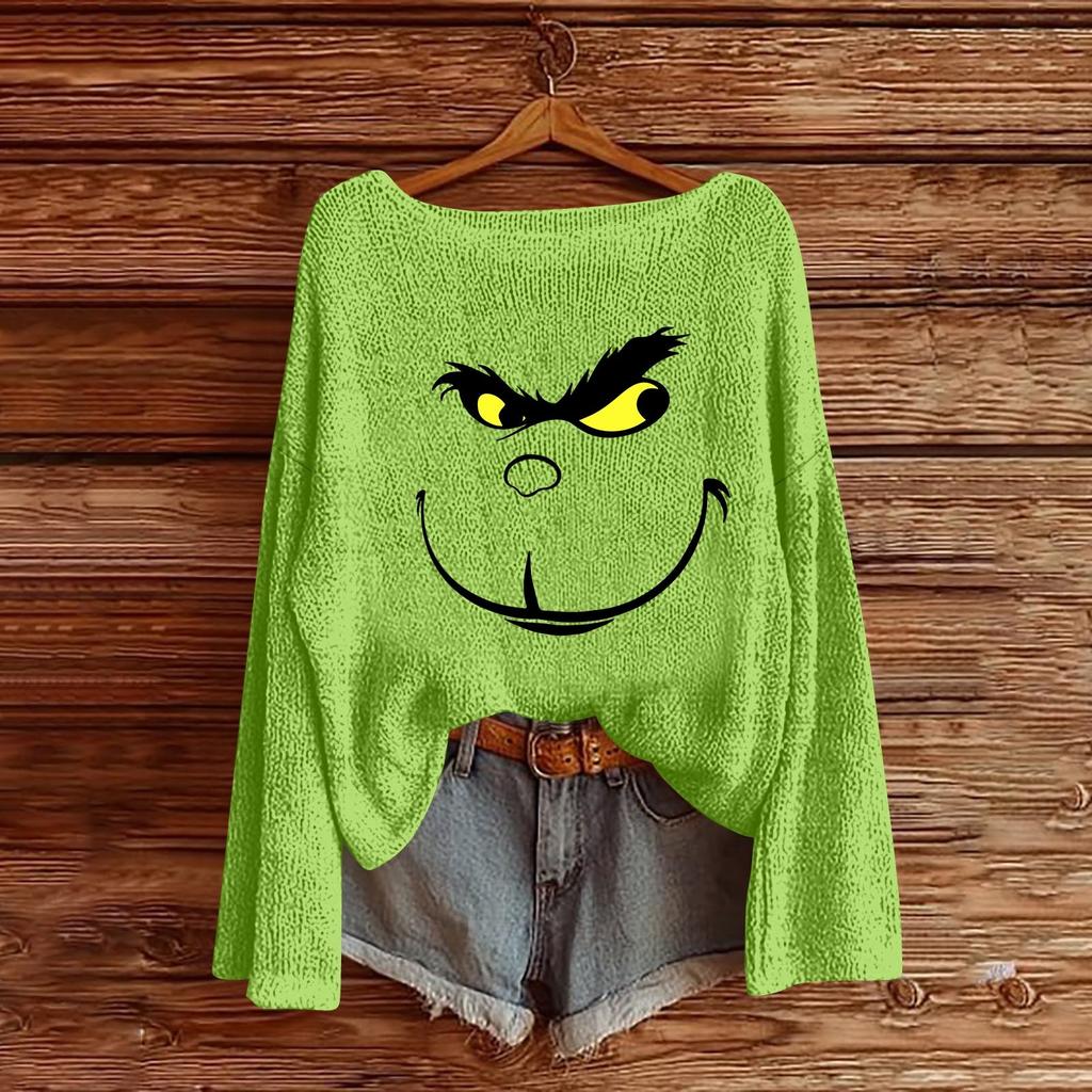 Julegensere for kvinner Strikkegenser Søt skjorte Høst Rund hals Genser Topper