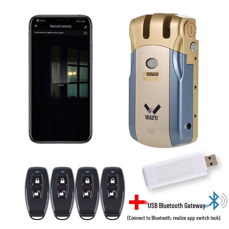 Wireless Remote-Control Smart Lock with Invisible Design and Electric Bull Head Lock for No-Drill Installation