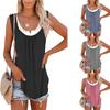 T-shirt con gilet senza maniche a due strati finto da donna patchwork estivo Canotta con fondo da donna elegante casual allentata