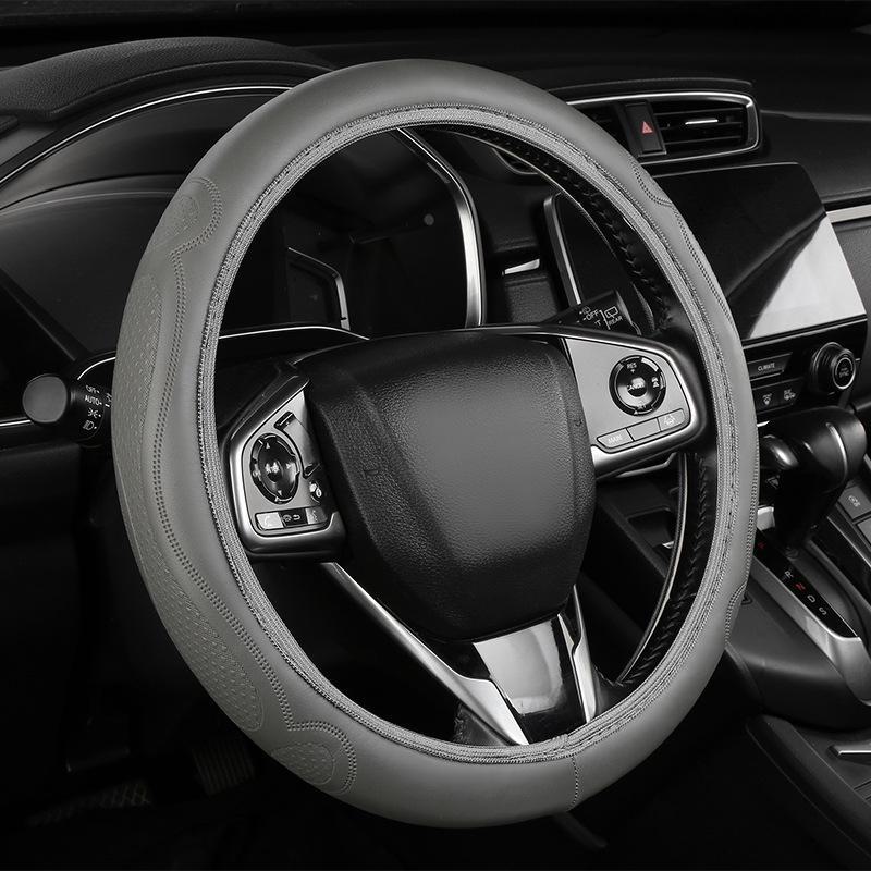 Exclusive Embossed Leather Double Circle Steering Wheel Cover with Universal Fit and Elastic Band
