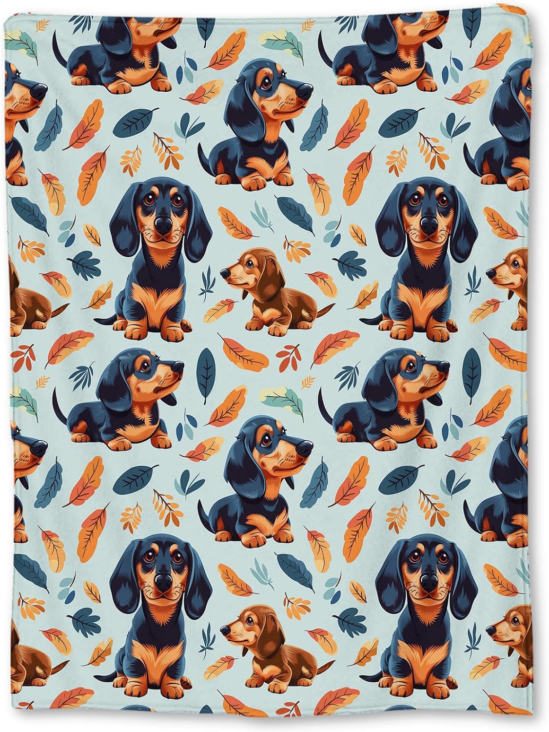 Textilien Unisex Coral Adorable Dachshund And Leaf Blanket - Soft Lightweight Cozy Flannel Cute Dog Throw For Adults Kids Women Girls, Warm Fuzzy Blank