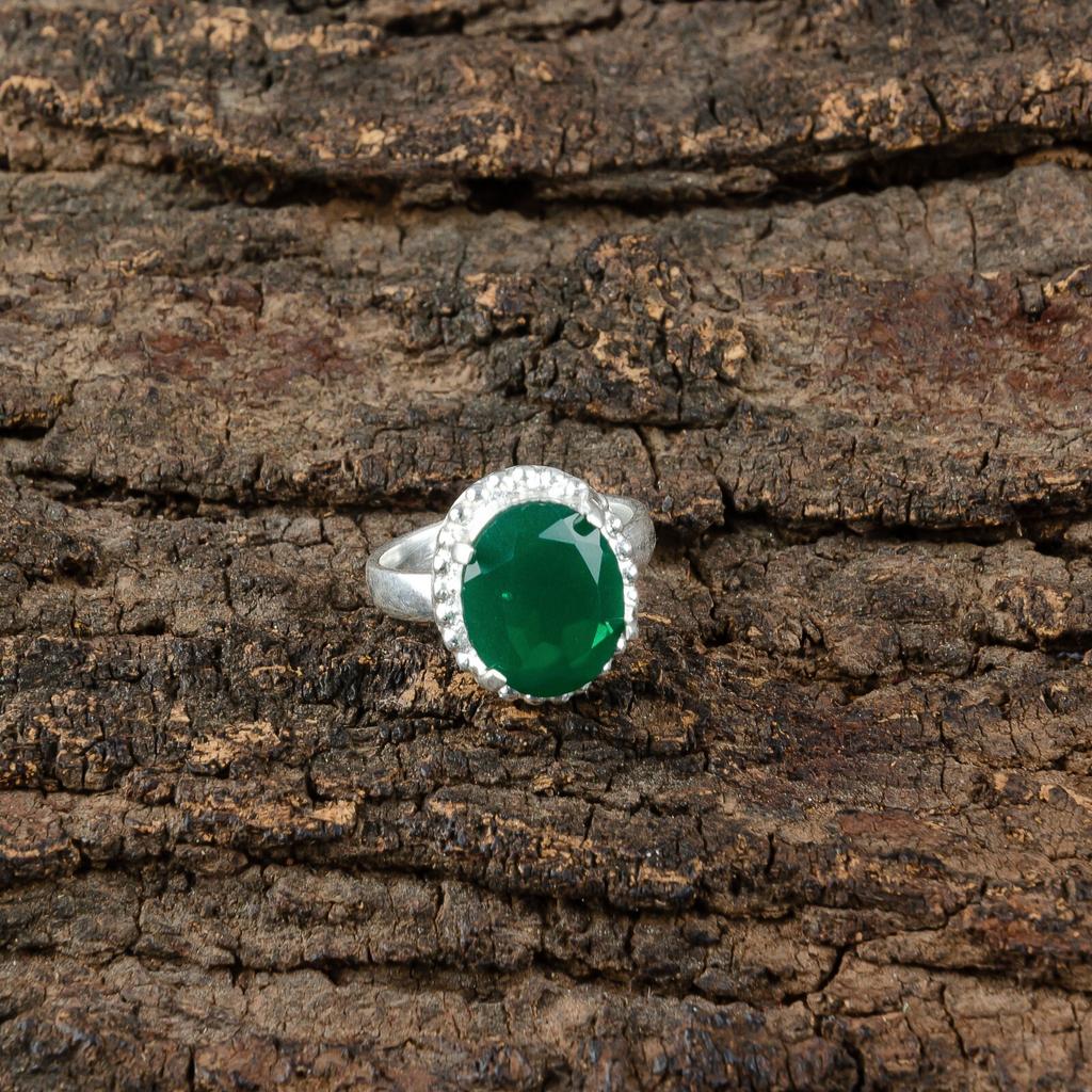 Green Onyx Gemstone 925 Sterling Silver Boho Jewelry Artisan Ring For Women Gift RR-28-15