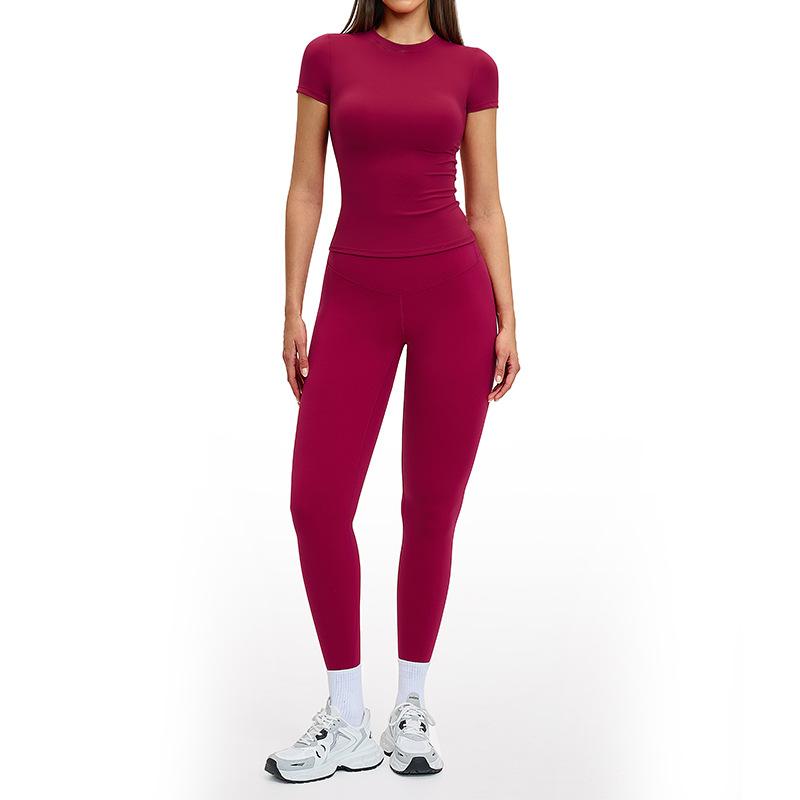 JYL Nylon Spandex Yoga Set Solid Crew Neck Short Sleeve Two Piece M андроид зеленый