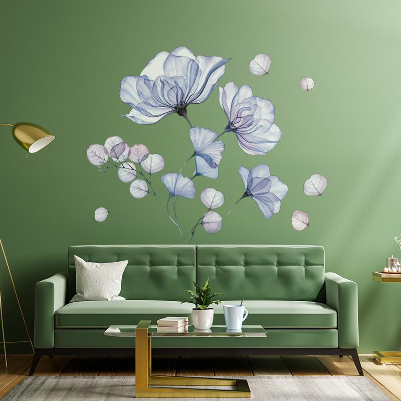 Blue Purple Flower Wall Stickers Self-Adhesive Removable Vinyl Decals for Living Room Bedroom Kitchen Decor
