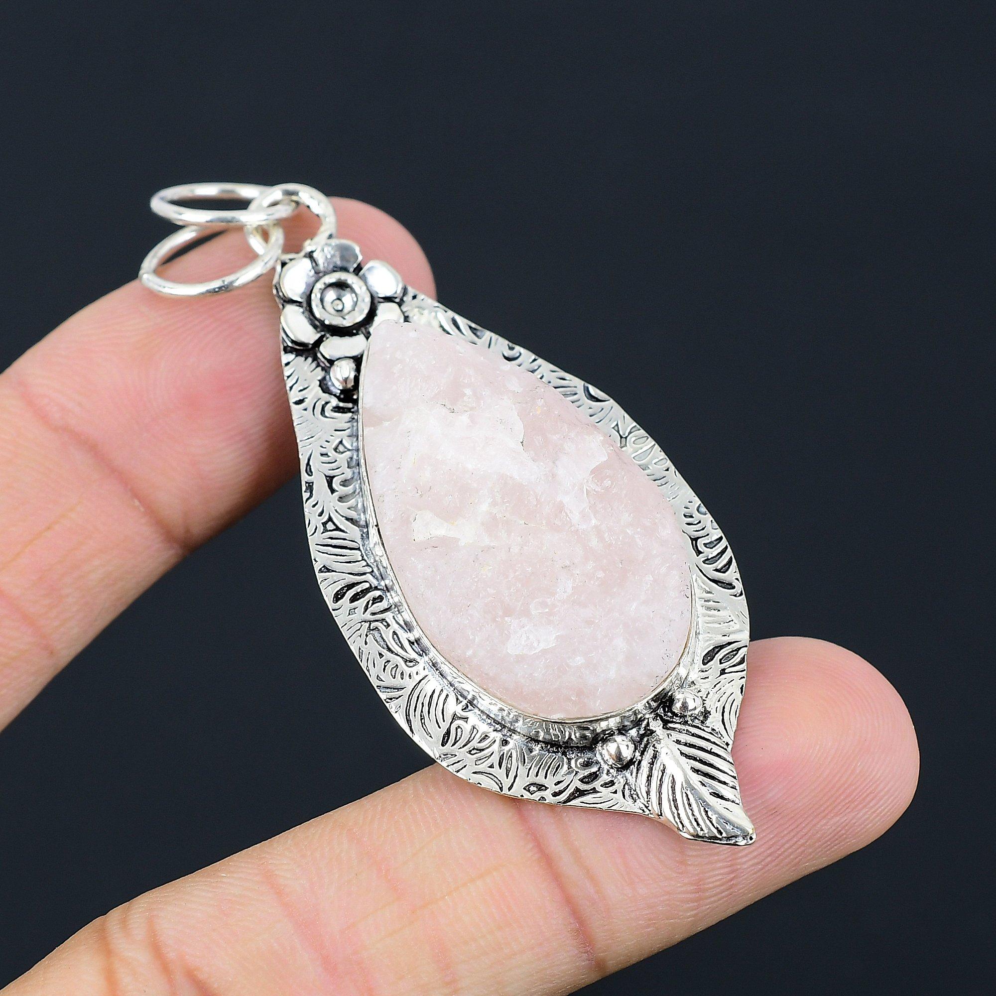 Daughters Day Deal Sterling Silver Natural Rose Quartz Rough New Pendant Jewelry