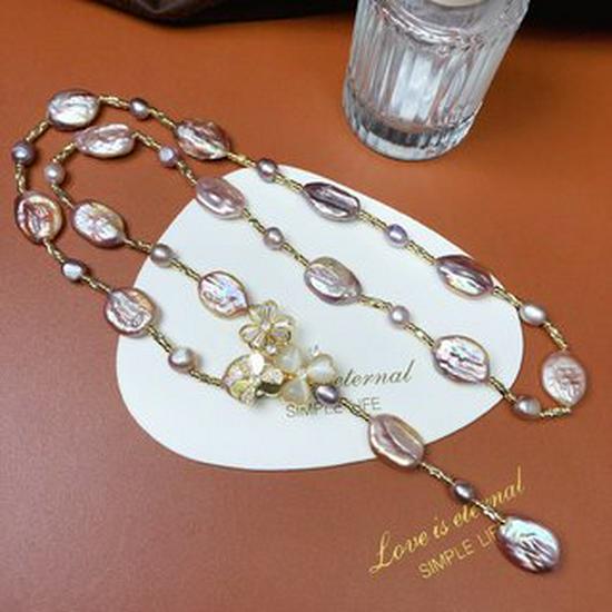 Baroque Butterfly Pearl Necklace with OT Clasp, 14-15mm Natural Pearls, Can Be Worn Alone or Layered.