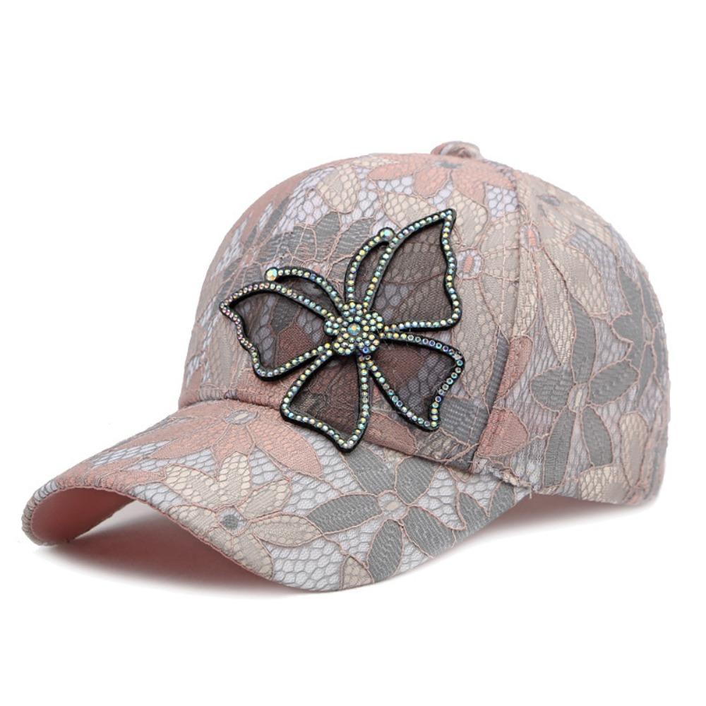 Breathable Lace Floral Baseball Cap Mesh Adjustable Rhinestone Butterfly Baseball Hat Outdoor Sun Hat For Man Women Unisex