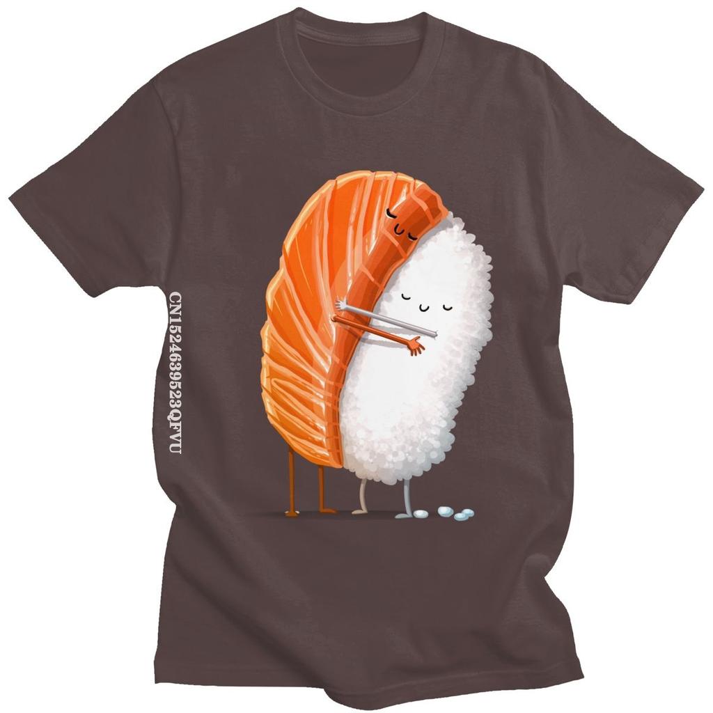 Cute Sushi Hug Tshirts Unisex Pure Cotton Cartoon Japanese Food Tee Streetwear Fashion Top Vintage Novelty Graphic Tshirt