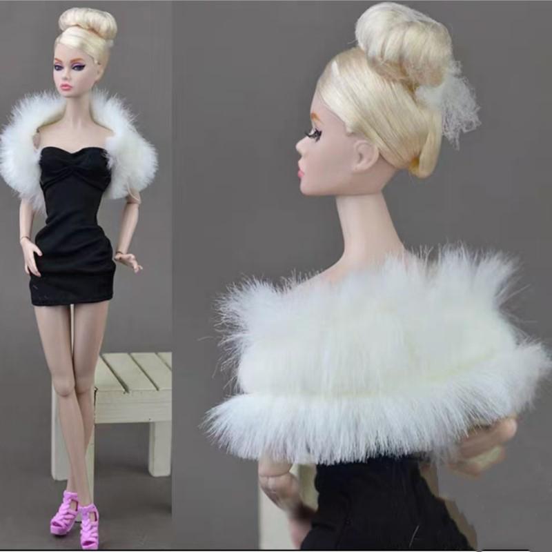 30Cm Fashion Dress Up Doll Shawl Unique Design Imitation Feather/Fur Shawl White Purple Plush Shawl For 1/6 Fr Doll Accessories