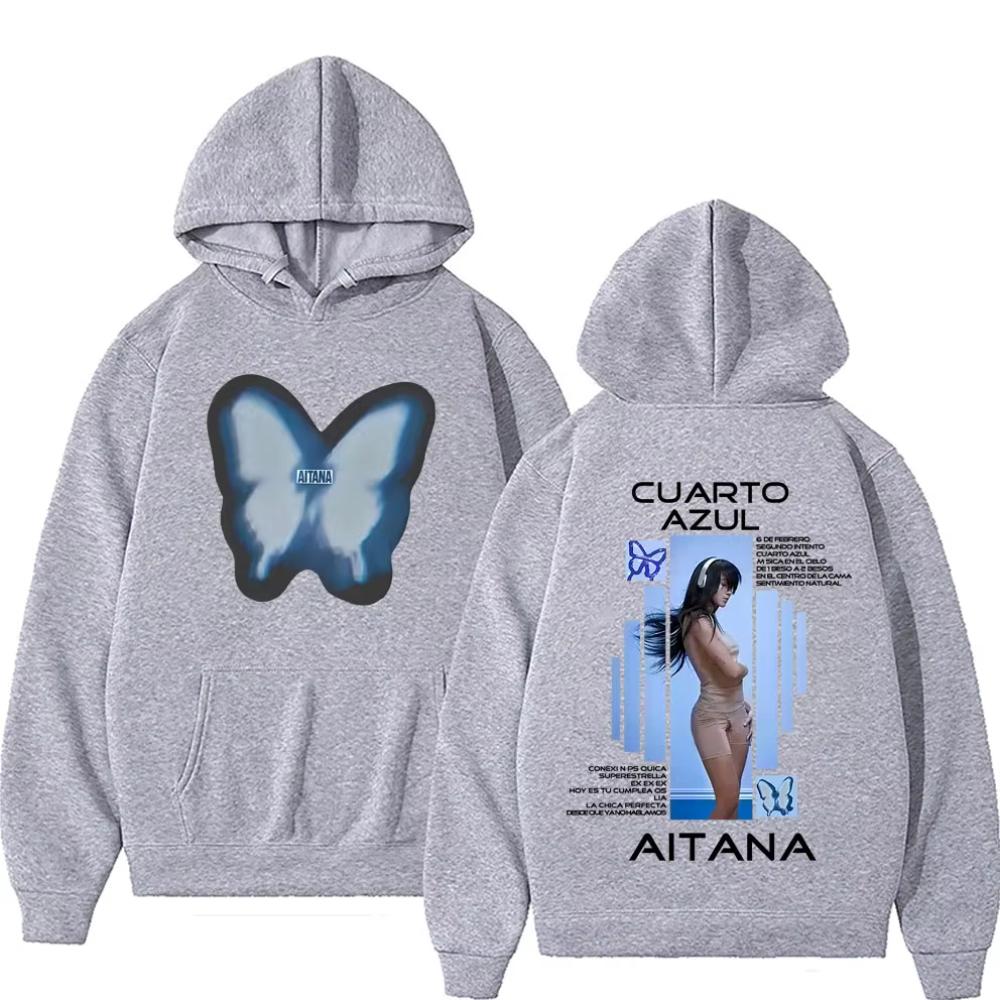 Singer Aitana Cuarto Azul Album Merch Hoodie Butterfly Graphic Sweatshirt Men's Women Fashion Pop Music Pullover Male