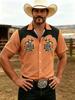 Printed Design – Not Textured Men's Shirt, Men's Fun Western Cowboy Cat Shirt - Hawaiian Beach Shirt with Button Front, Lightweight Tropical Vacation