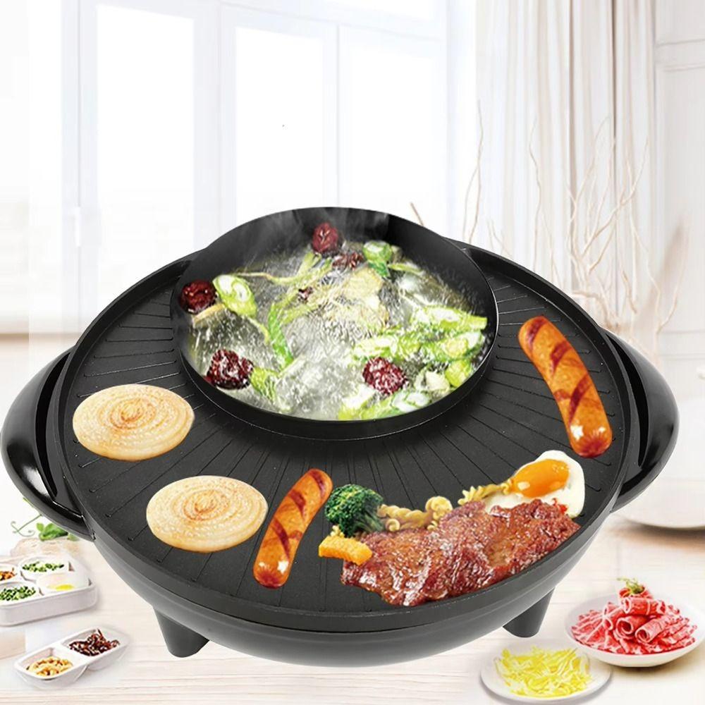 Round Electric Grill Non Stick 2 In 1 Electric Pan Household Barbecue Griddle Grilling