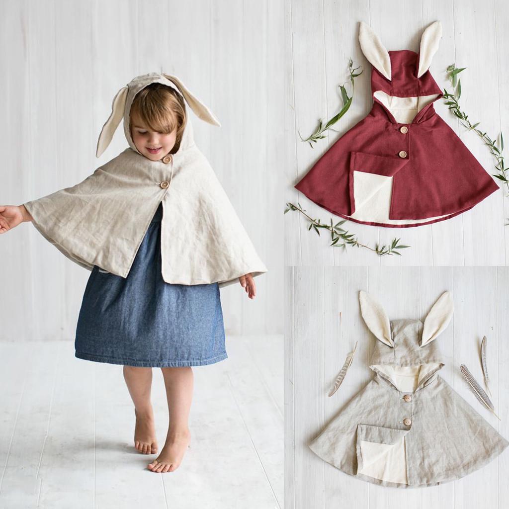 

Однотонный мантийный плащ с капюшоном и кроличьими ушками для маленьких девочек, пальто, повседневная одежда