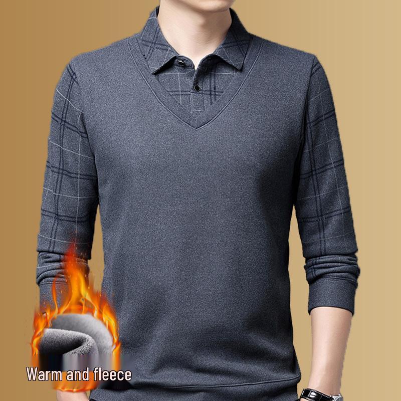 Men's Woodpecker Two-Piece Sweater Shirt, Plus Velvet, Thick Knitwear for Autumn/Winter.