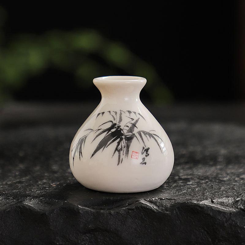 Miniaturní keramická váza v retro bílé v čínském stylu Domácí konvice na suchý led Ornament Kutilské dekorace Miniatury váza na květiny Řemeslné dárky