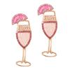 New Holiday Style Fashion Personality Pink Diamond Imitation Pearl Geometric Wine Glass Oil Drop Earrings Women