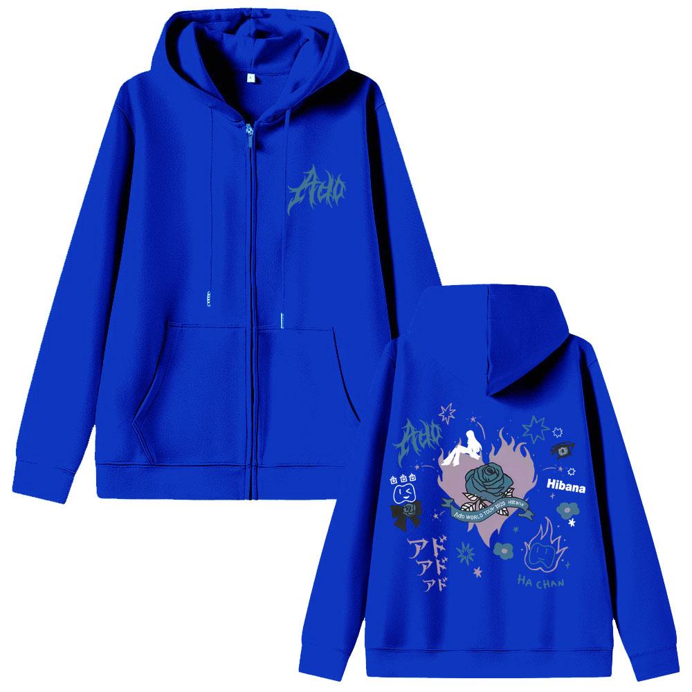Ado World Tour Hibana Zipper Hoodie Men Women Fashion Japanese Cartoon Manga Style Zip Up Jacket Unisex Casual Sweatshirt