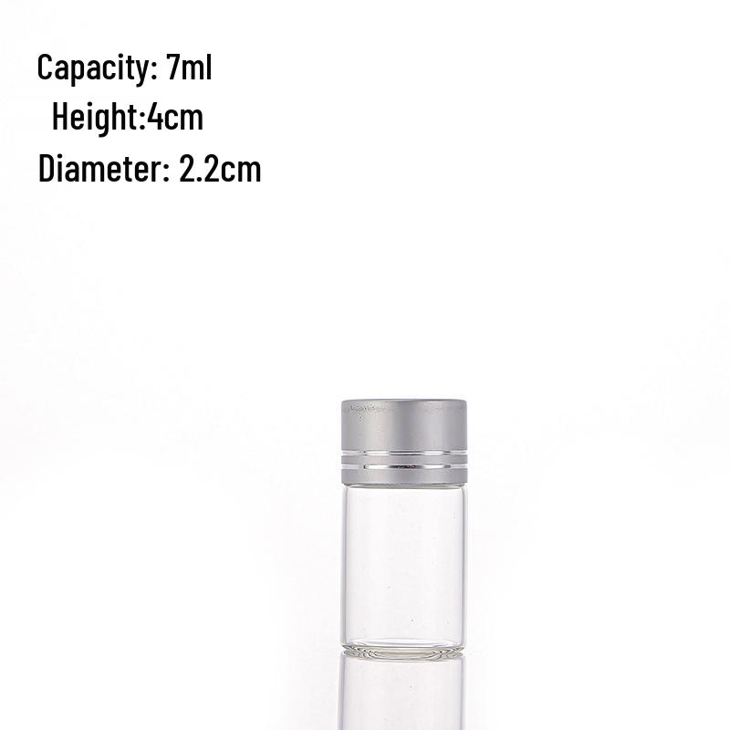 Cordyceps Chinese Medicine Storage Bottle - High Borosilicate Glass with Silver Aluminum Cap, 22mm Diameter, Threaded, Empty for Dispensing