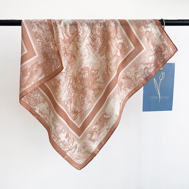 New Korean version of retro literary and artistic small square scarf silk scarf neck small scarf thin breathable skin-friendly scarf shawl