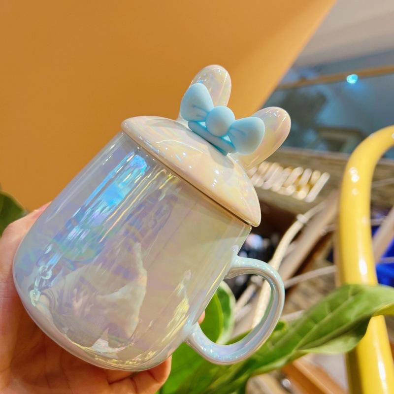 

Милая чашка для воды с кроликом в виде сердца для девочки, высококачественная керамическая кружка для дома с крышкой для кофе в виде девочки 301-400ml