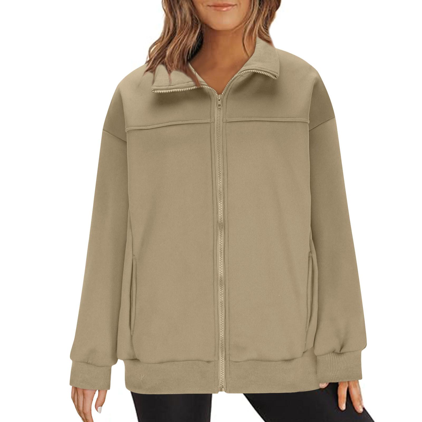 

Женская модная толстовка с капюшоном на молнии с длинным рукавом, повседневная однотонная толстовка с карманами S