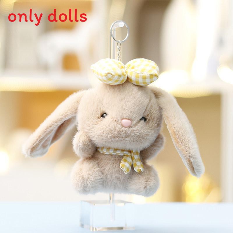 Plush Rabbit Keychain With Checkered Bowknots And Necklaces Decor For Girls Gift And Bag Decoration
