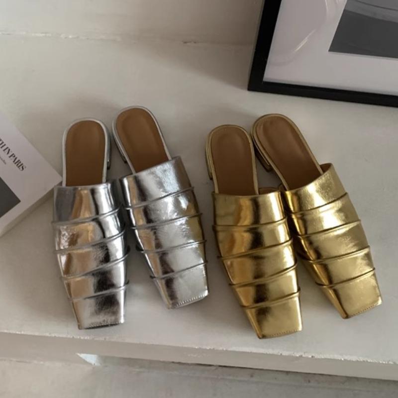 Fashion Square Toe Women Flats Slippers Designer Mid Heels Mules Shoes 2025 Summer Fashion New Brand Casual Walking Soft Mujer Zapatos