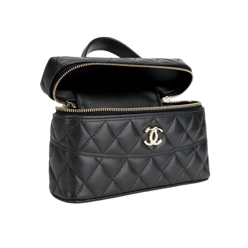 Chanel 26c Dvojité logo C Vzor kosočtverců Kožená řetízková krabička Vyrobeno z zrnité hovězí kůže Se zlatým kováním Taška přes rameno Dámská Černá