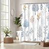 1 Aquarell Botanischer Duschvorhang - Hellblau-Beige mit zarten kahlen Ästen und kleinen Blättern, mit Haken, maschinenwaschbar