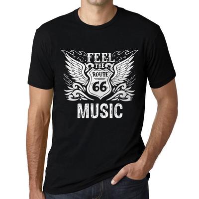 Herren Vintage T-Shirt Grafik T-Shirt Feel The Music Deep Black White Text
