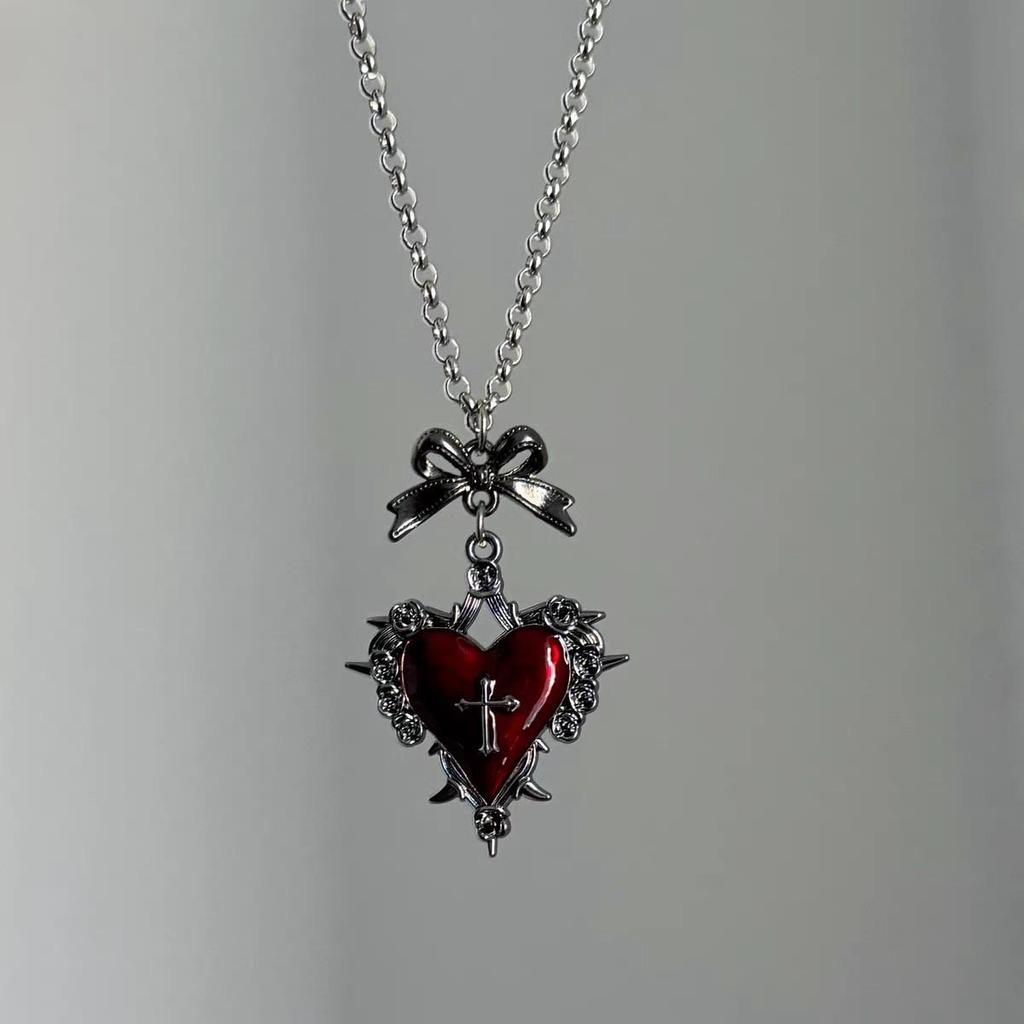 Cross-Border Y2K Gothic Red Heart Thorns Pendant Necklace